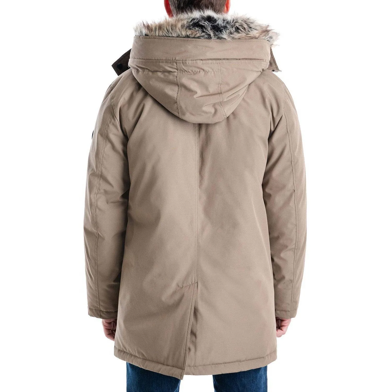 Michael Kors Men's Heavyweight Hooded Snorkel Parka with Stand Collar with Attached Faux-fur Trim Hood