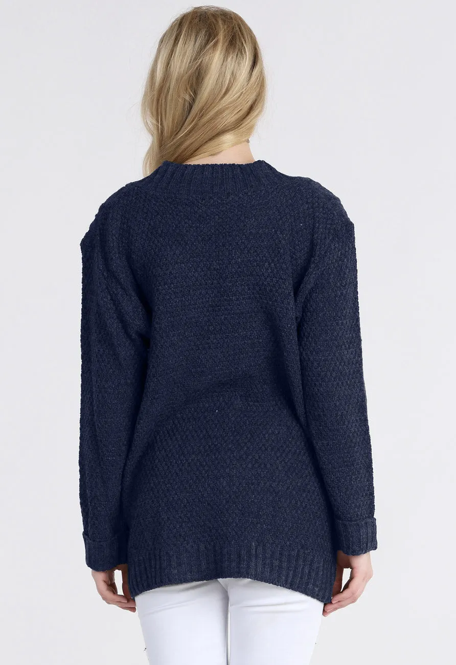 Navy Chunky Cable Knit Pocket Cardigan