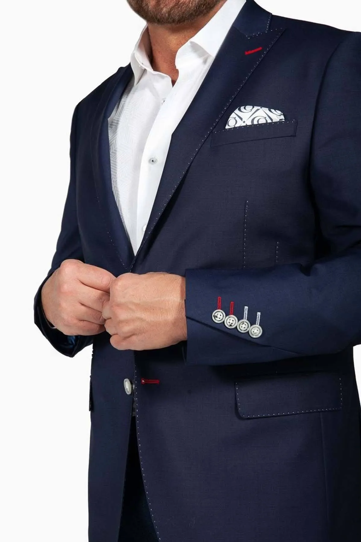 Navy Jacket With Red & White Stitch