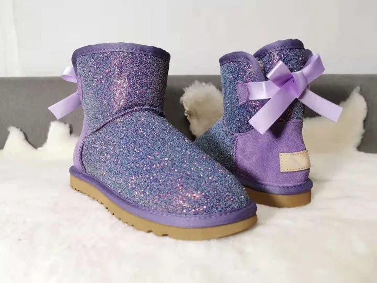 New**Super Bling and Sparkly SheepSkin Wool BOOTS w shinning glitter Bailey bow boots