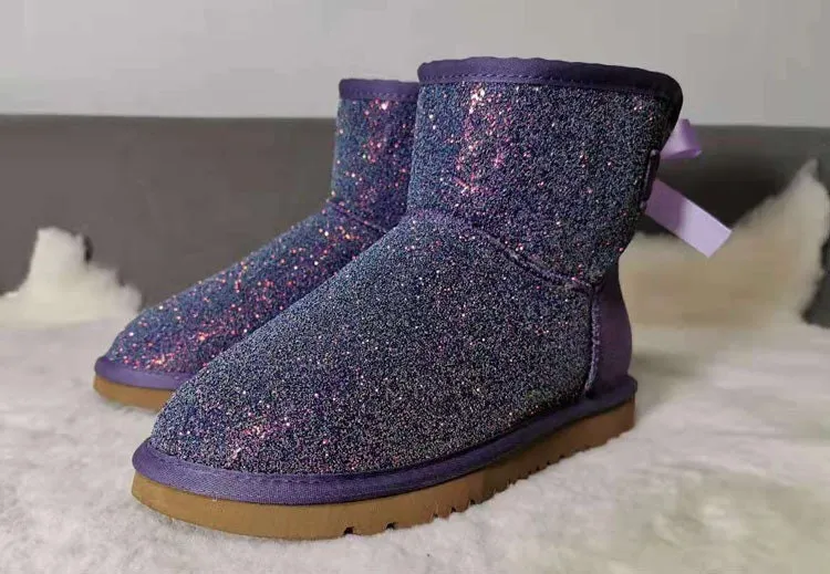 New**Super Bling and Sparkly SheepSkin Wool BOOTS w shinning glitter Bailey bow boots