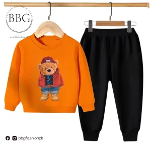 Orange Cute Bear Kids Sweatshirt & Pant