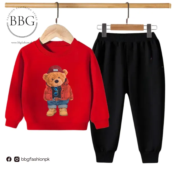 Orange Cute Bear Kids Sweatshirt & Pant