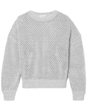 Pearl Grey Linen Paillette Crewneck Top