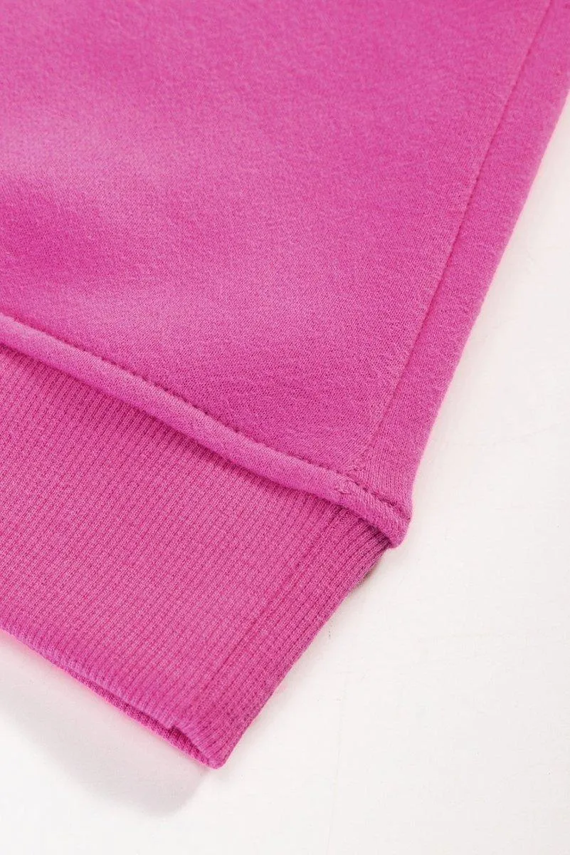 Pink Two-Toned Drop Shoulder Ribbed Trim Sweatshirt