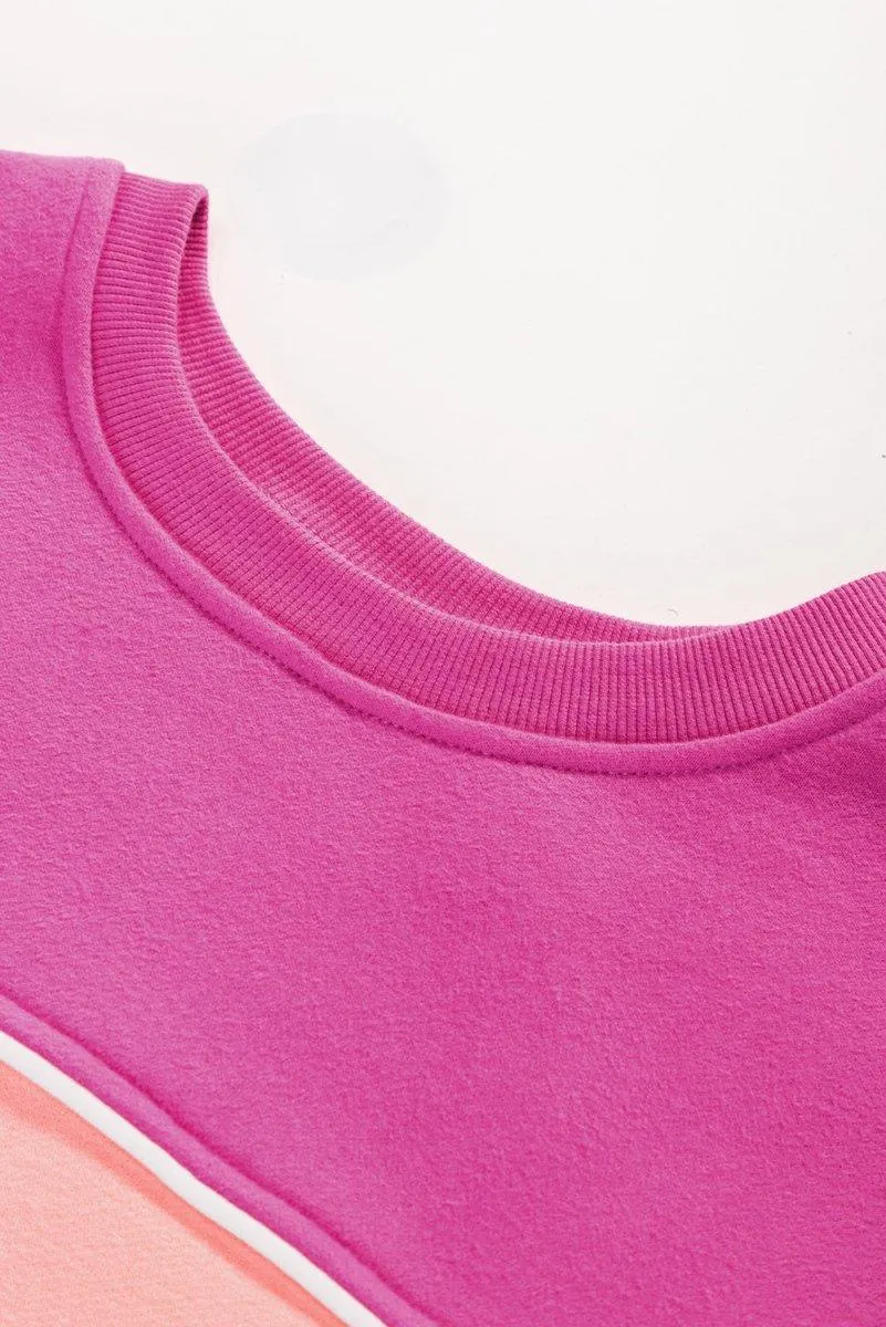 Pink Two-Toned Drop Shoulder Ribbed Trim Sweatshirt