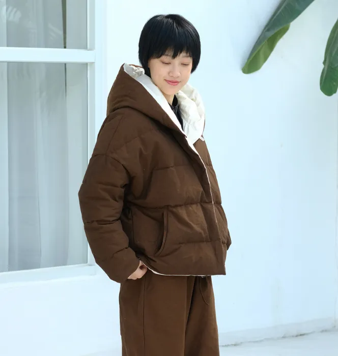 Reversible Hooded Cotton Winter Down Jacket Women Down Coats