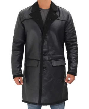 Rockville Mens 3    4 Length Black Winter Shearling Leather Coat