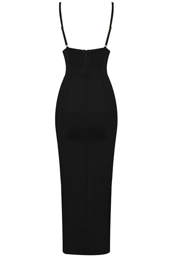 Sexy Deep V High Slit Sleeveless Bandage Cocktail Party Maxi Dress - Black