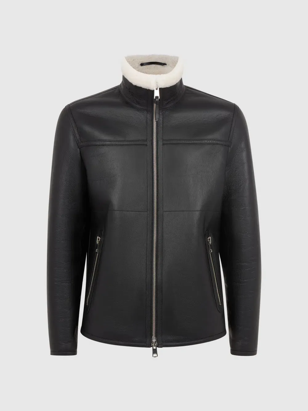 Silvar Stand Collar Shearling Leather Coat