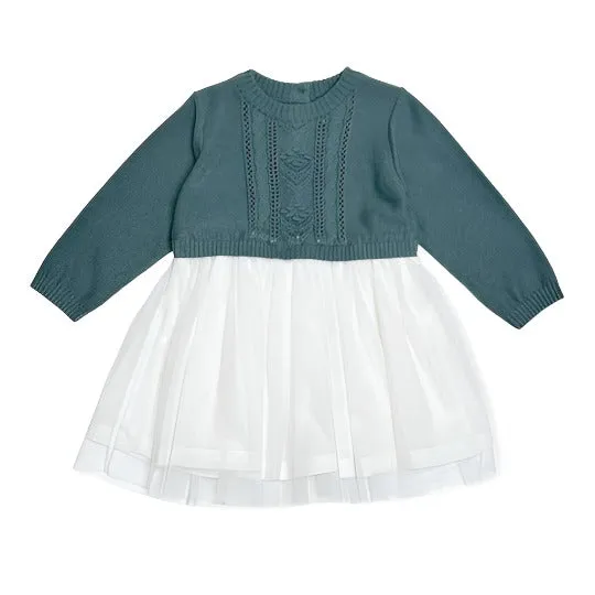 Sweater Knit Top & Tutu Combo Baby Dress: Blue Teal Floral