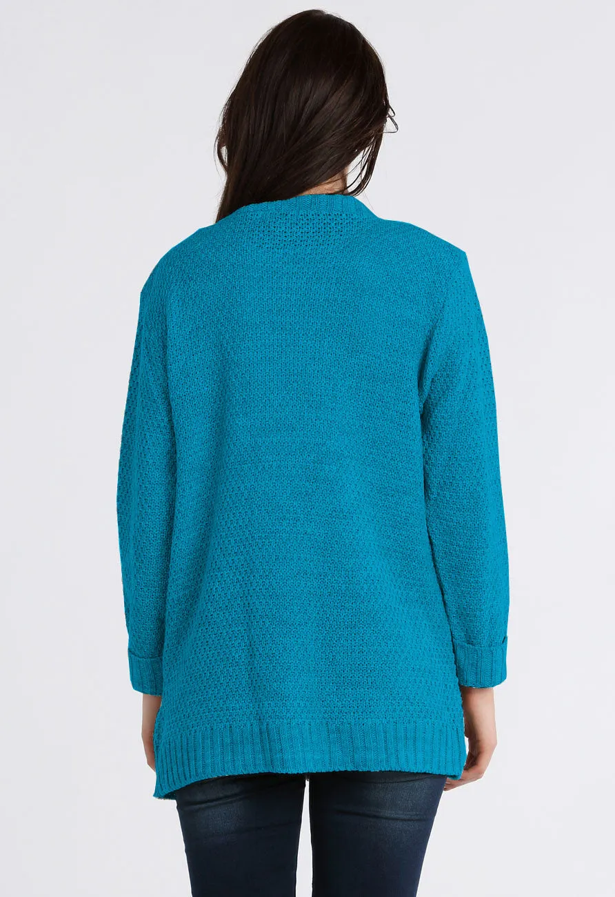 Teal Chunky Cable Knit Pocket Cardigan