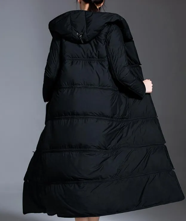 Two Ways Wear Long Women Down Coat Winter Loose 90% Hooded Duck Down Jackets