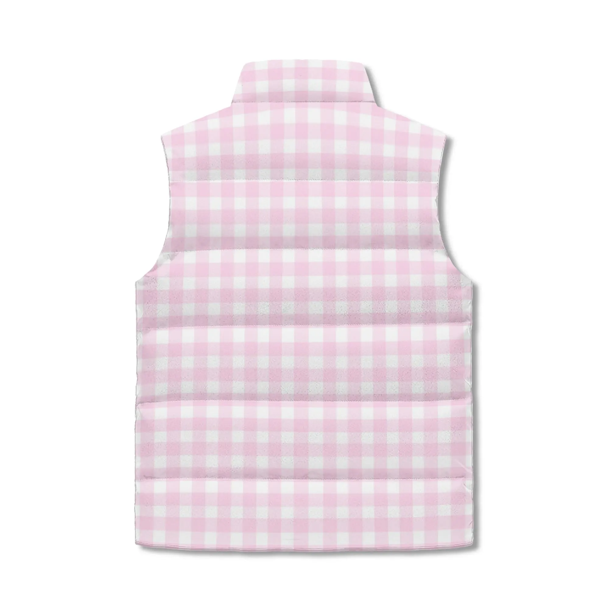 Unisex Retro Pink Gingham Puffer Vest | Vintage-Inspired Quilted Sleeveless Winter Jacket