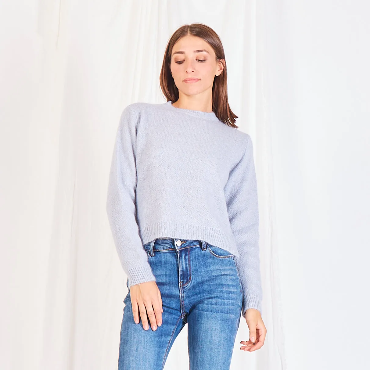 Wholesale chunky mohair-knit cropped sweater