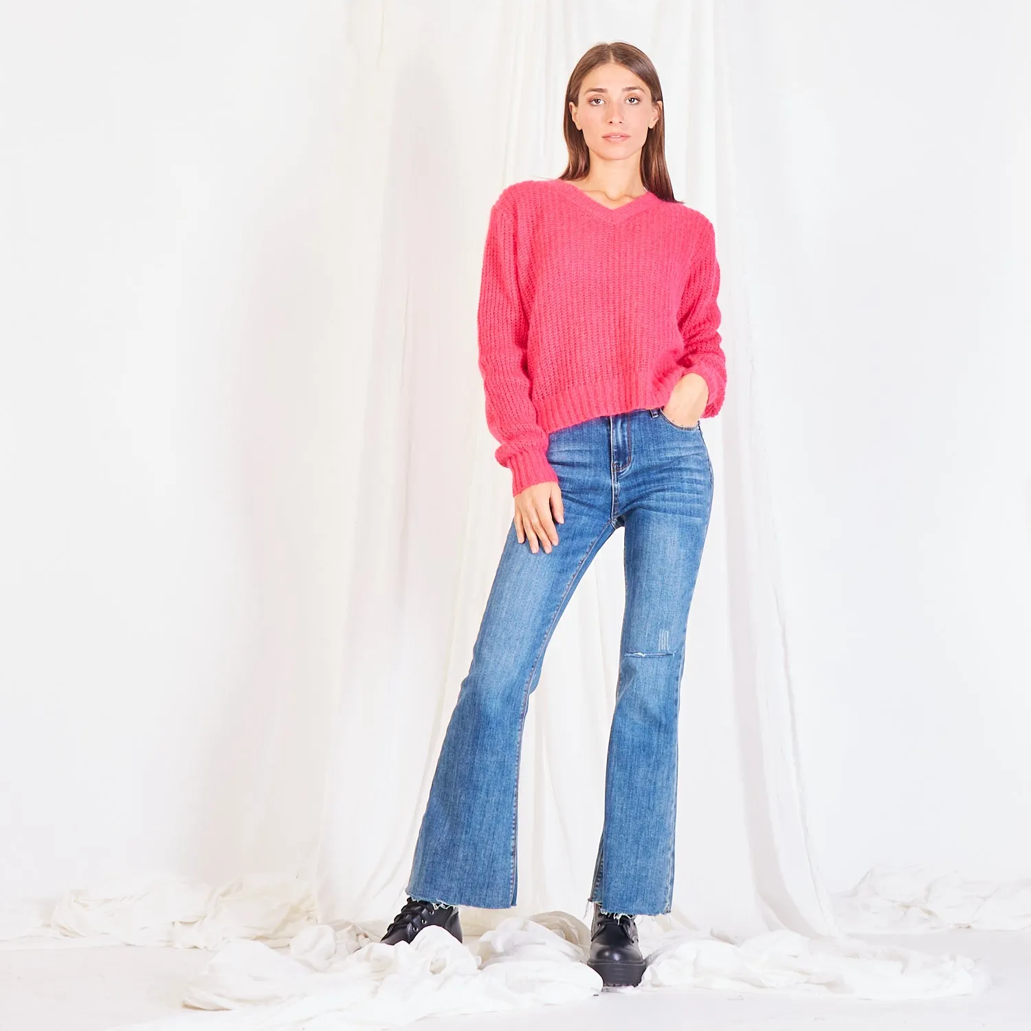 Wholesale chunky mohair-knit sweater