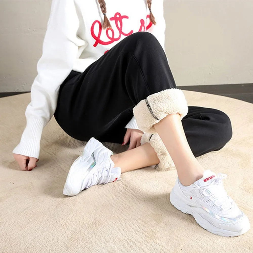 Winter Women Sweatpants Workout Fleece Trousers Solid Thick Warm Running Pantalones Mujer