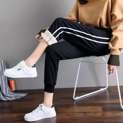 Winter Women Sweatpants Workout Fleece Trousers Solid Thick Warm Running Pantalones Mujer