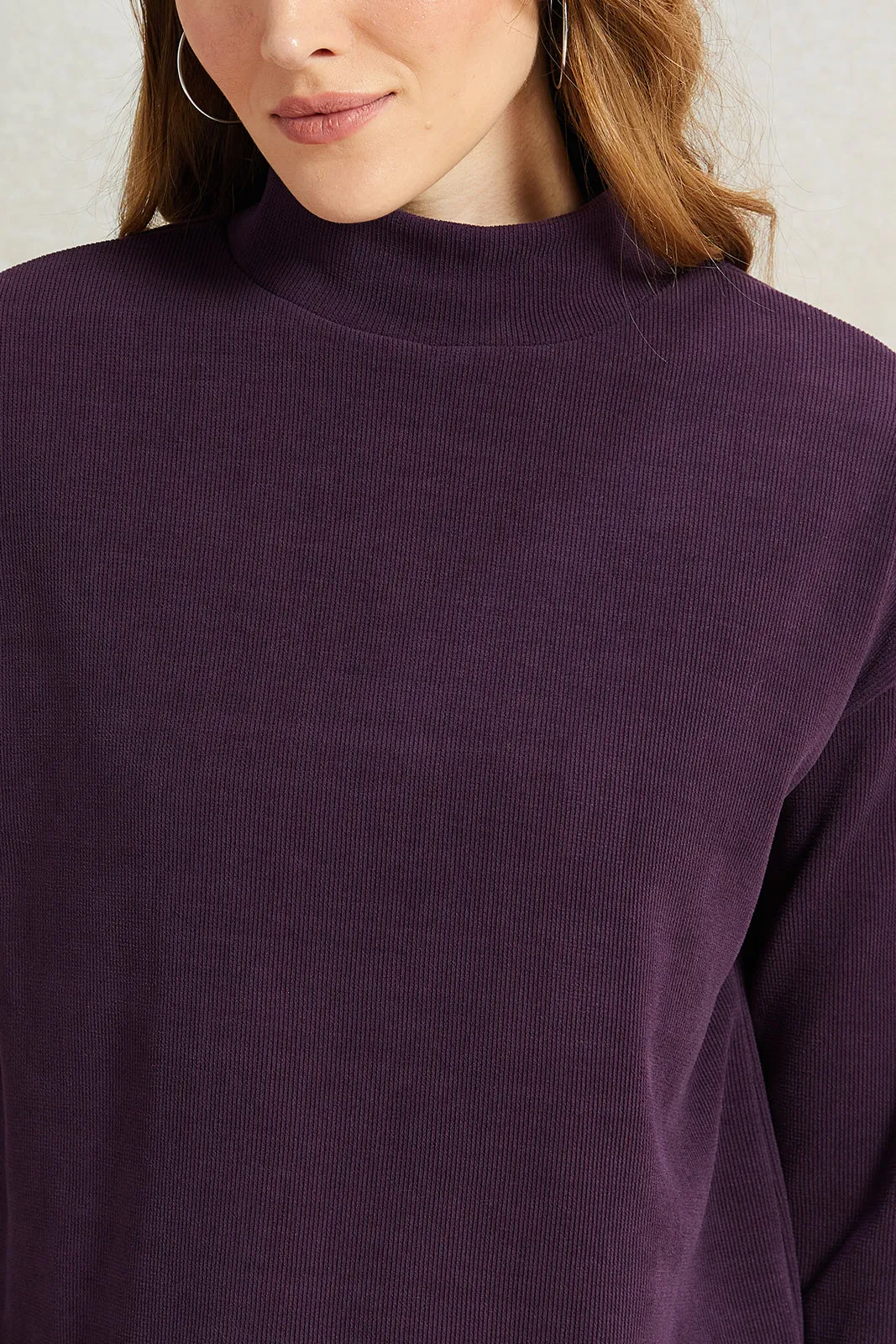 Women Purple Knitted High Neck Sweater