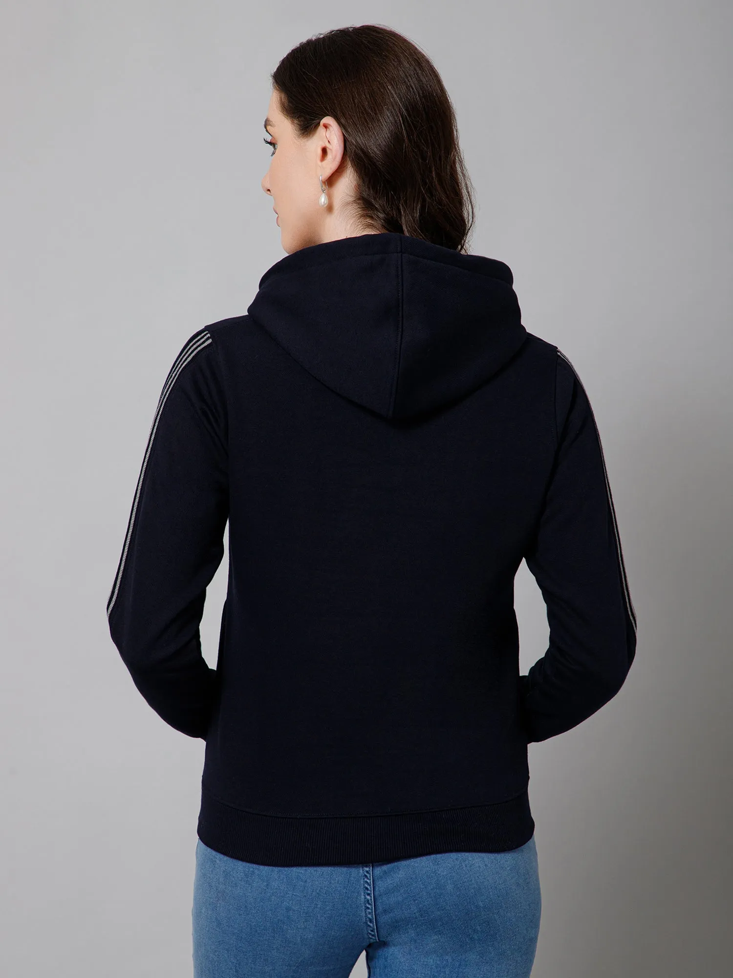 Women's Casual  Navy Blue Regular Full Sleeve Pullover Hoodie Fleece Sweatshirt