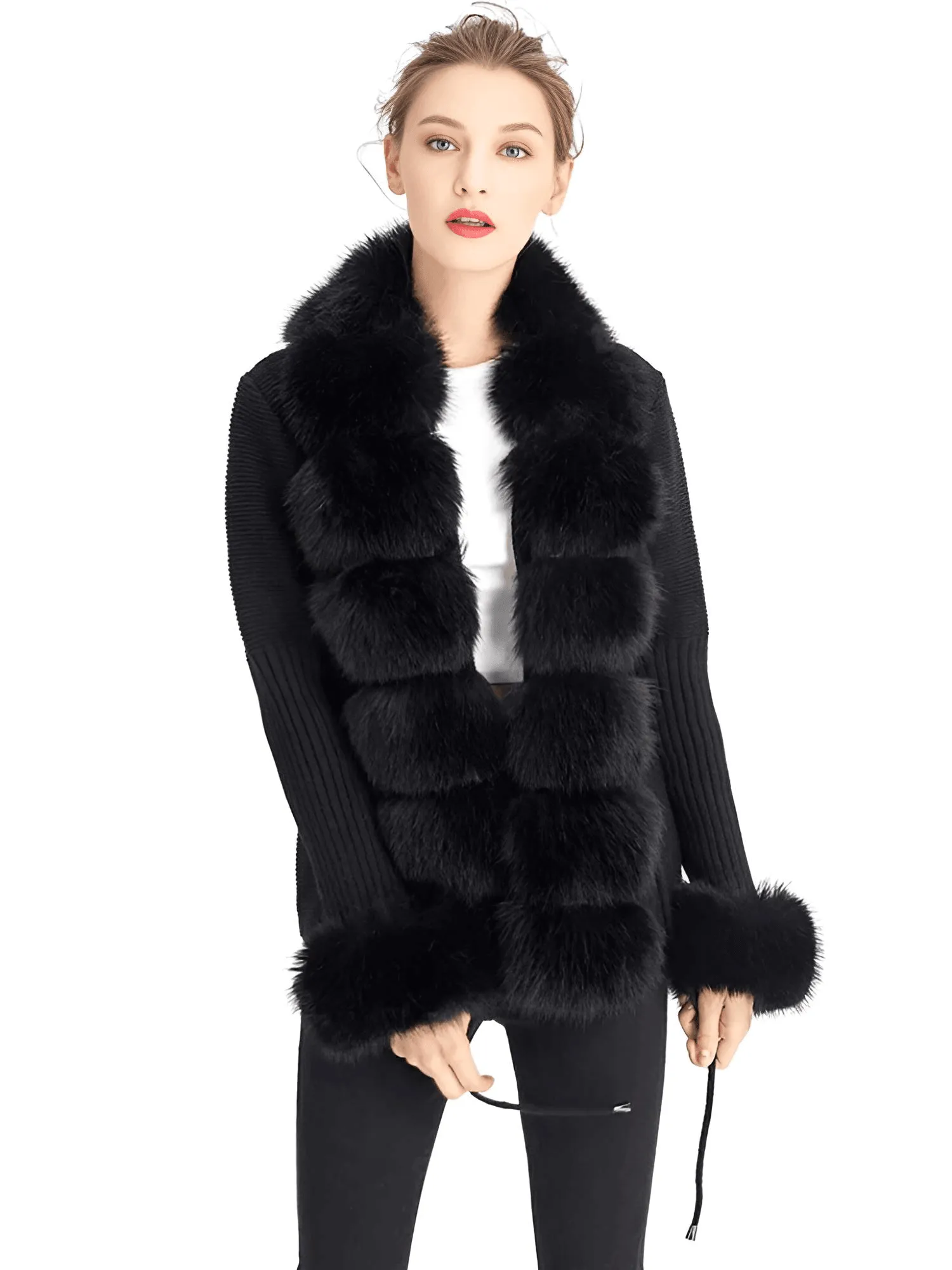 Women's Luxury Knitted Sweater Coat With Detachable Fur in 14 Colors!