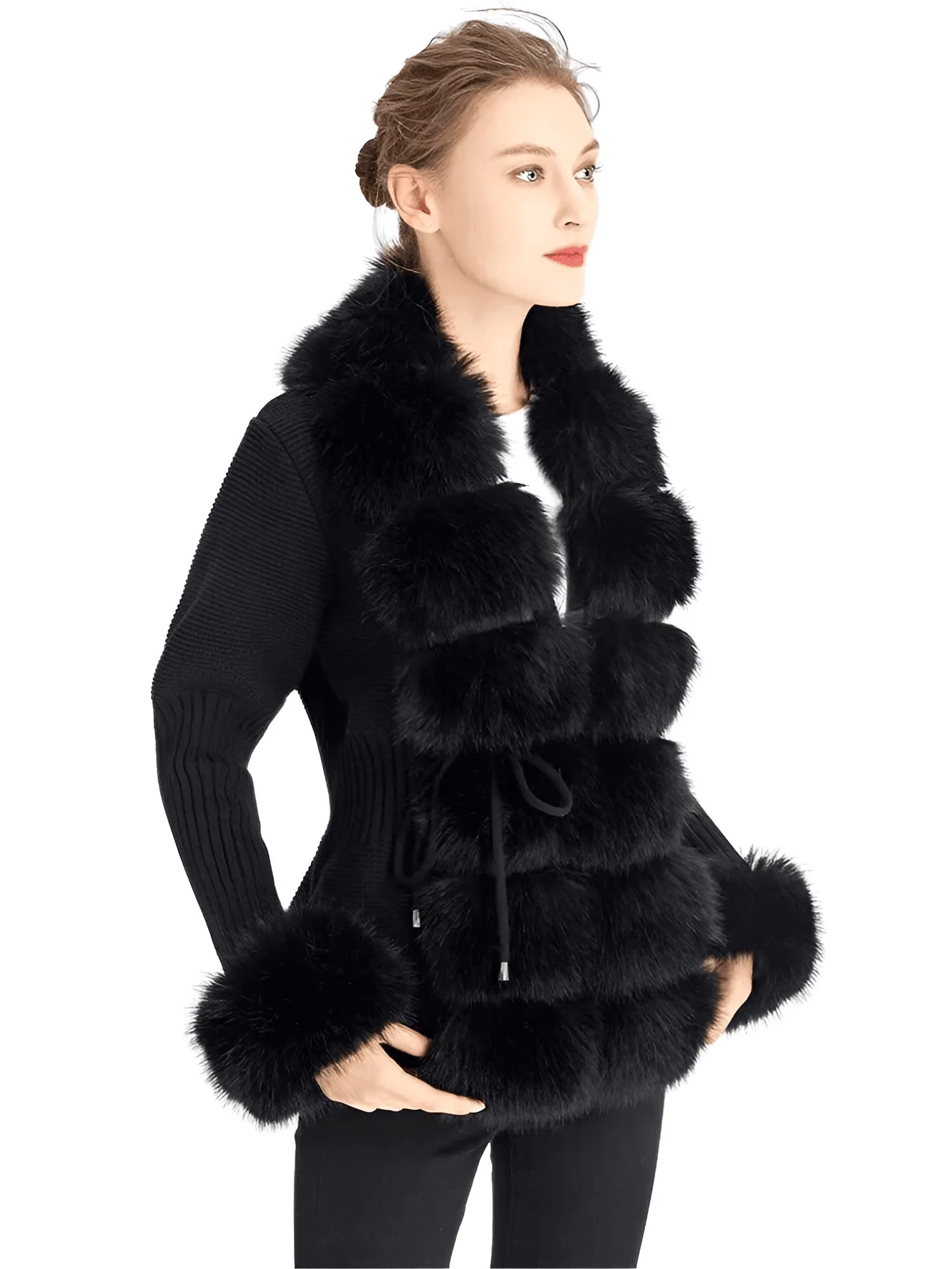 Women's Luxury Knitted Sweater Coat With Detachable Fur in 14 Colors!