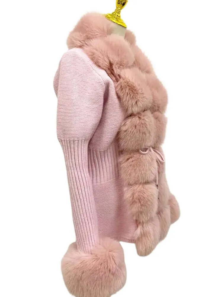 Women's Luxury Knitted Sweater Coat With Detachable Fur in 14 Colors!