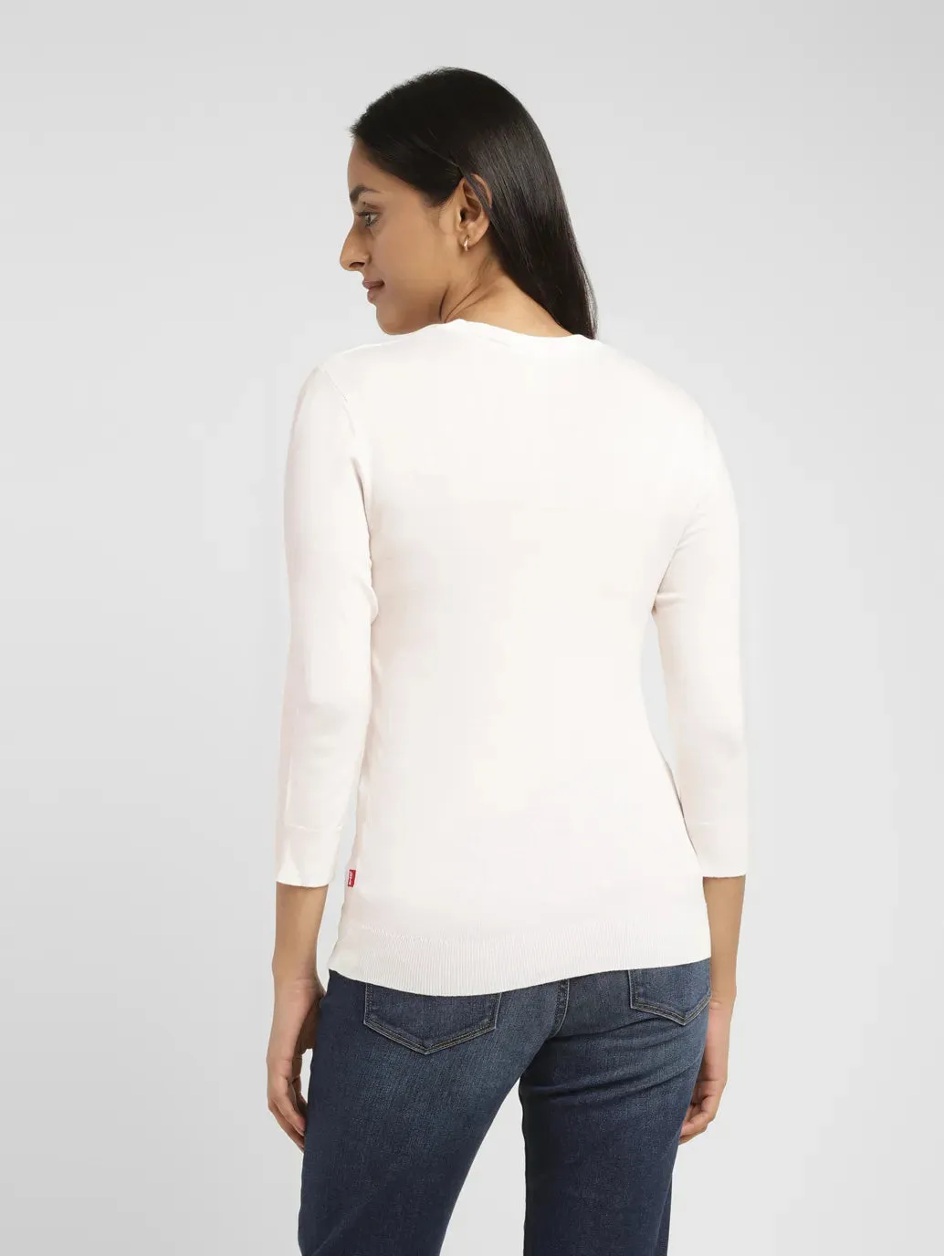 Women's Solid Cream Crew Neck Sweater