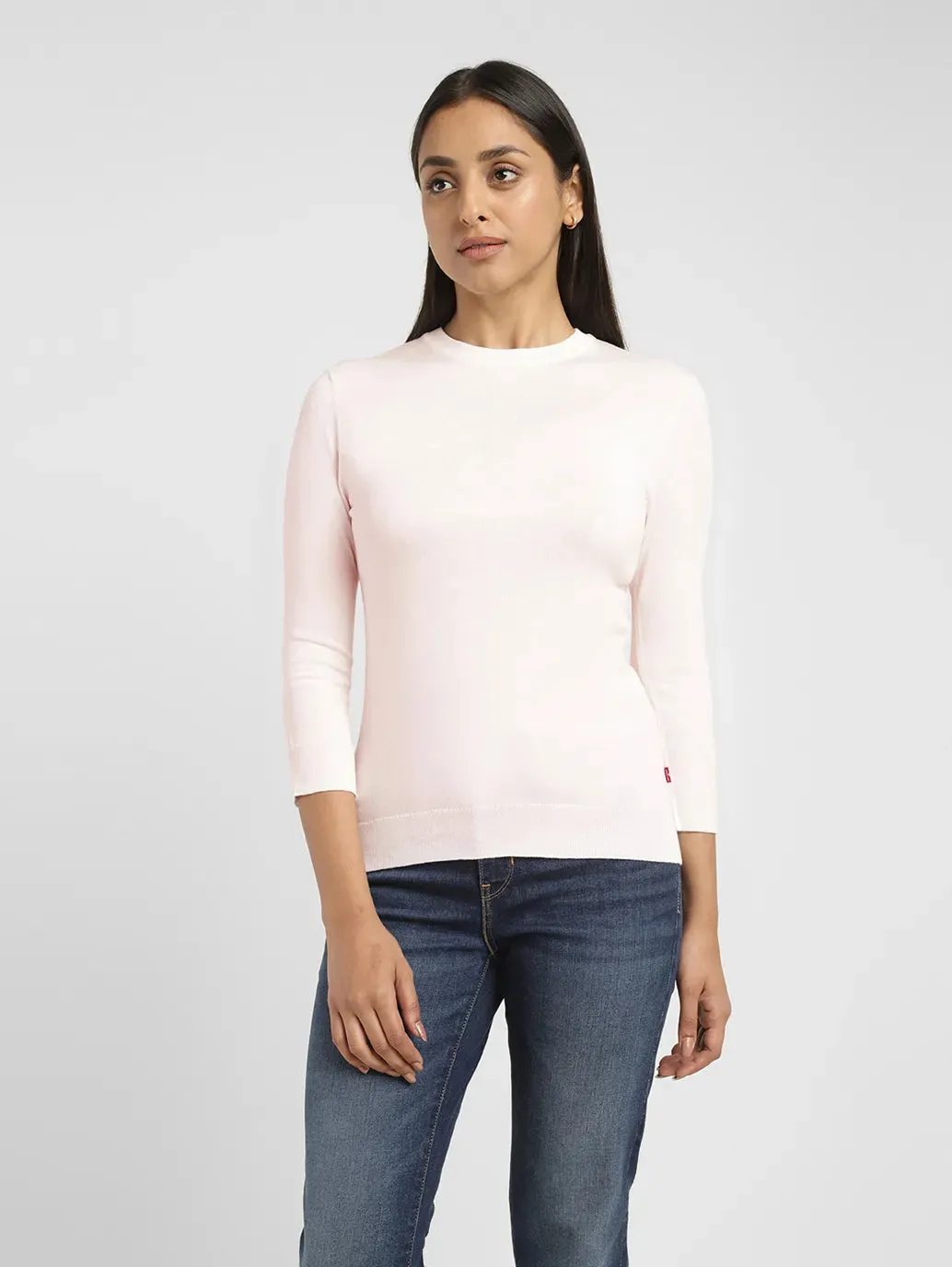 Women's Solid Cream Crew Neck Sweater