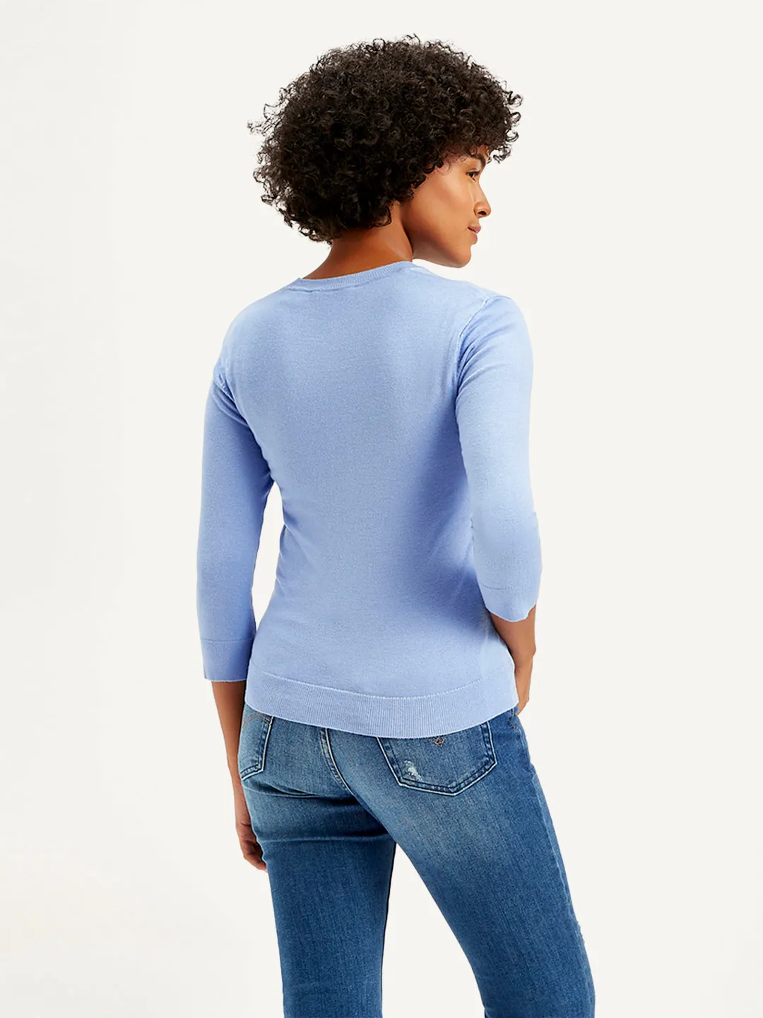 Women's Solid Light Blue Crew Neck Sweater