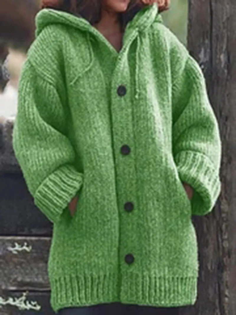 Women's Winter Warm Knitted Long-sleeved Hooded Knitted Cardigan