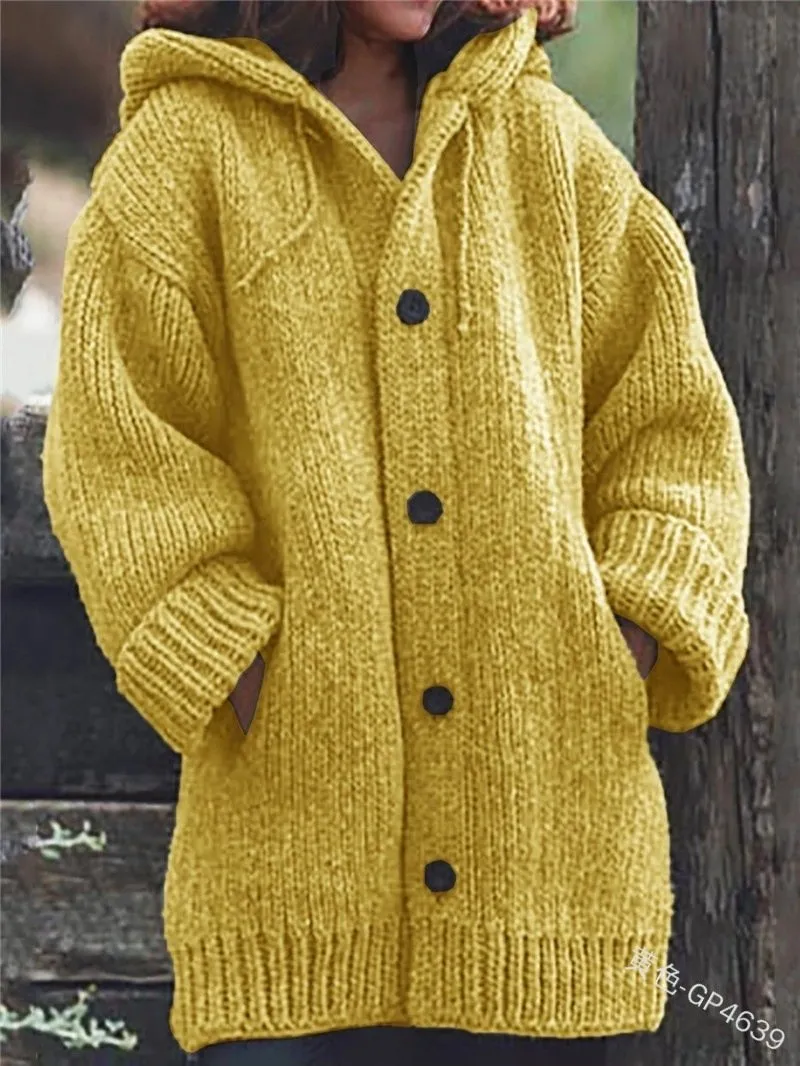 Women's Winter Warm Knitted Long-sleeved Hooded Knitted Cardigan