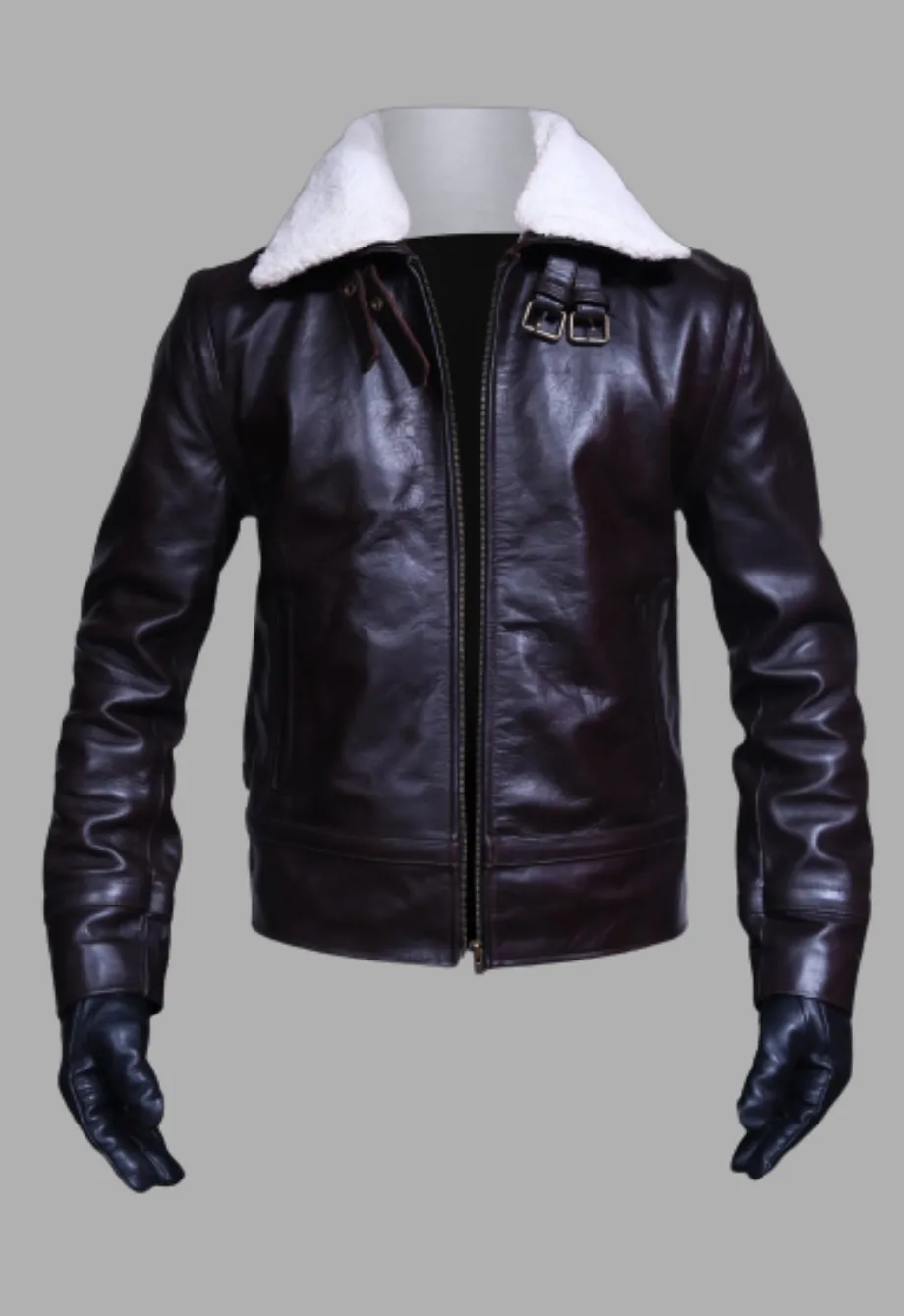 World War Aviator Shearling Flight Brown Leather Jacket Men's