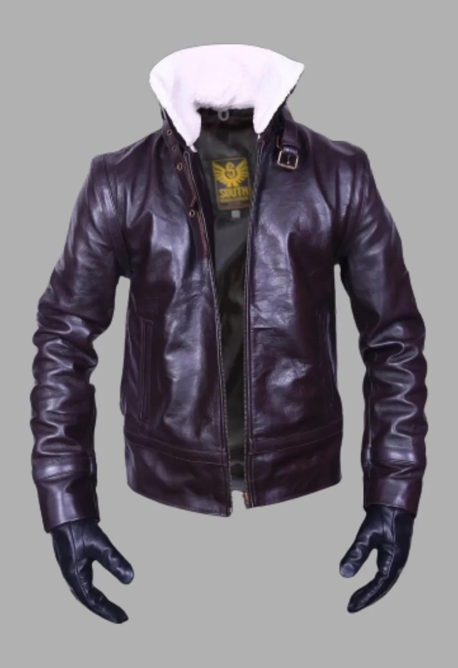 World War Aviator Shearling Flight Brown Leather Jacket Men's