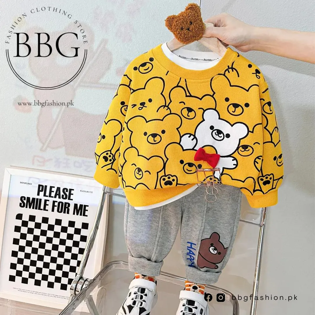 Yellow & White Bunny Kids Sweatshirt & Pant